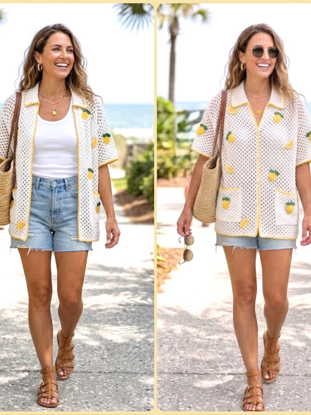 NWT Saylor Crochet Lemon Fruit Print Top Sz L Button Front  Shirt Euro Summer